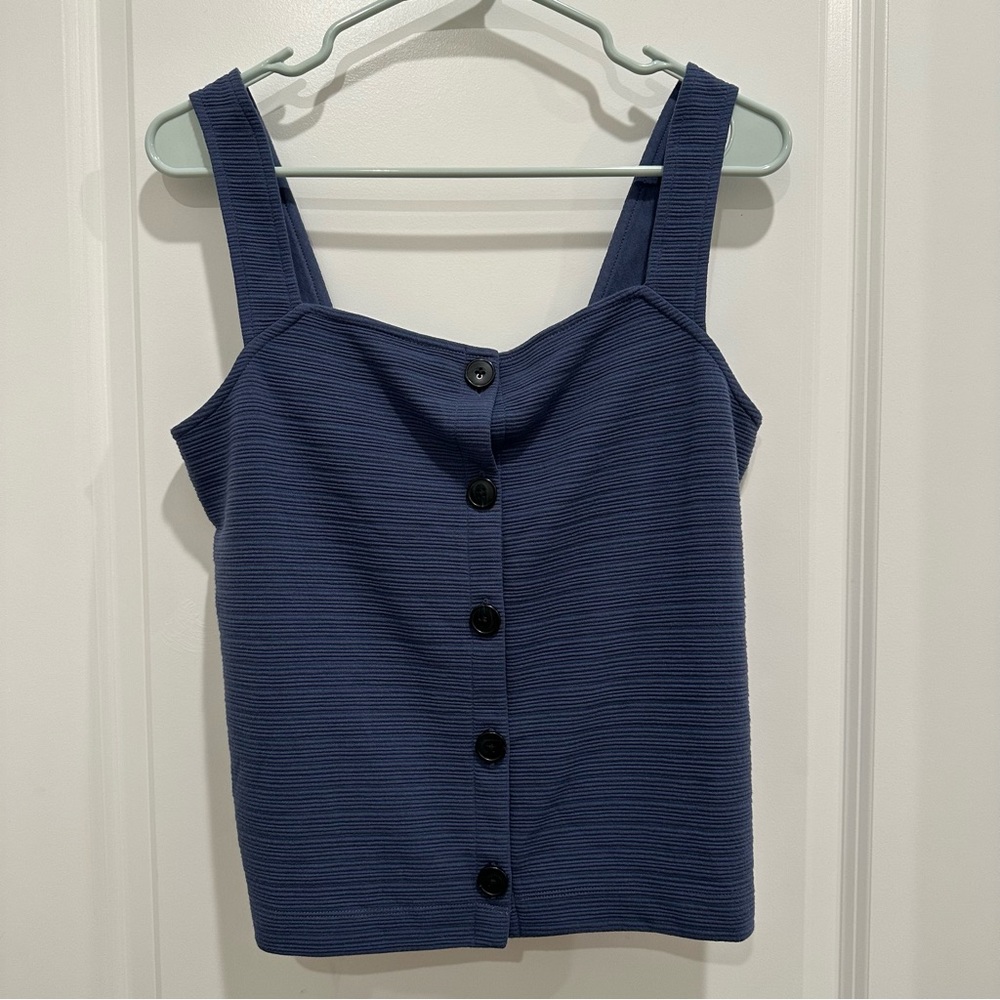 NWT J. Crew Blue Ribbed Button Up Tank Top Blouse Size S
